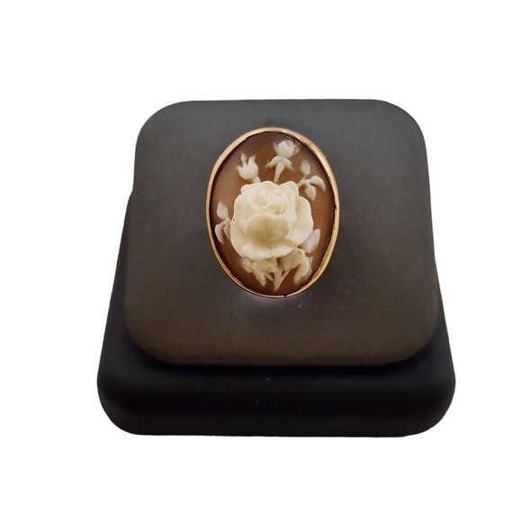 Antique 10kt Gold Raised Flower Cameo Ring Size 5 (A5317) - Picture 1 of 6